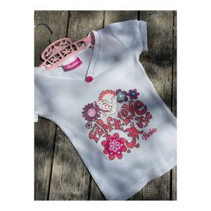 Barbie Peace Love Music White Knit T-Shirt Tee Shirt Mattel